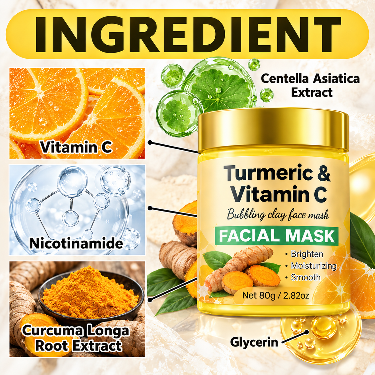 AVEA Instant Lift Turmeric Vitamin C Facial Mask, Deeply Moisturizing, Smooths Fine Lines, Tightens And Lifts, Specially Designed For Coarse Pores And Loose Skin. Russian Skincare Products, Facial Care, High-End Skincare Facial Mask